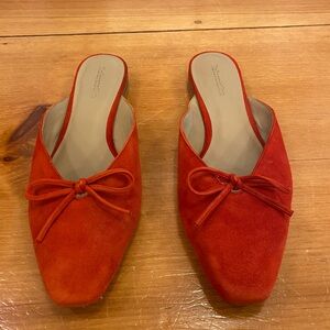 Reformation Red Suede Ballerina Flat Mules